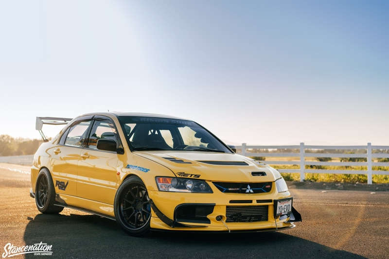 Mitsubishi, copy space, yellow, sunlight, transportation, road, Mitsubishi Lancer Evolution MR, hatchback, outdoors, sky, mode of transportation, taxi