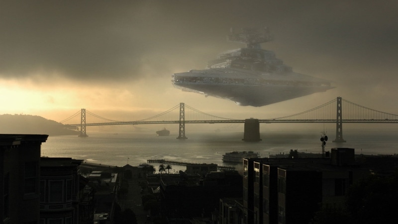 fog, 1080P, star, spaceship, nature, travel destinations, sea, suspension bridge, architecture, digital, outdoors, water, building exterior
