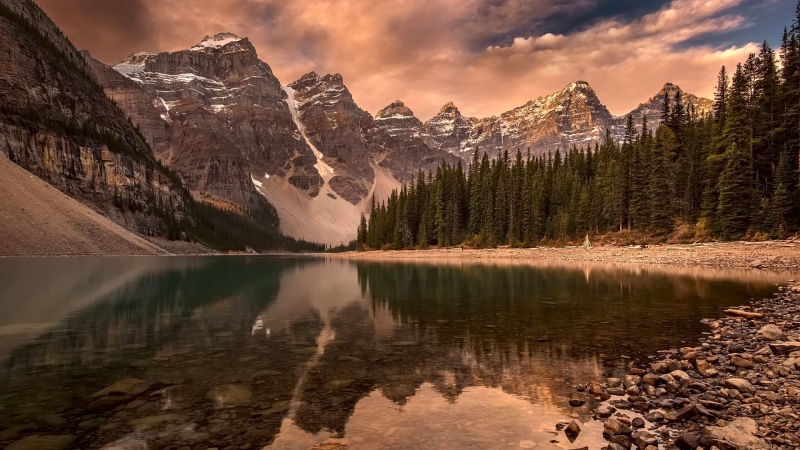 lake, reflection, 1080P, sky, wilderness, valley of the ten peaks, national park, tarn, mountain lake, moraine lake, banff national park, canada, mount scenery