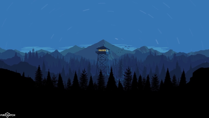 Birds, 1080P, Firewatch, Campo Santo, Hills, Forest, Mountains, Night, The game, View, Fire watch, Tower, Landscape