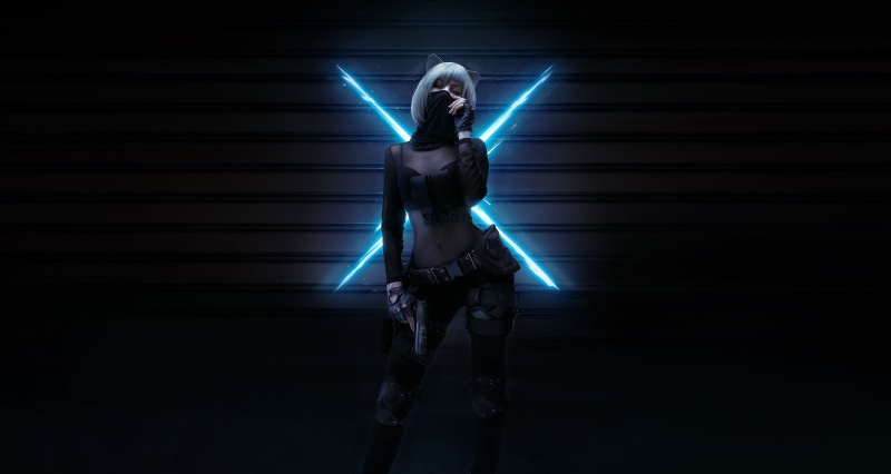 artwork, women, weapon, dark, cyberpunk, 2K