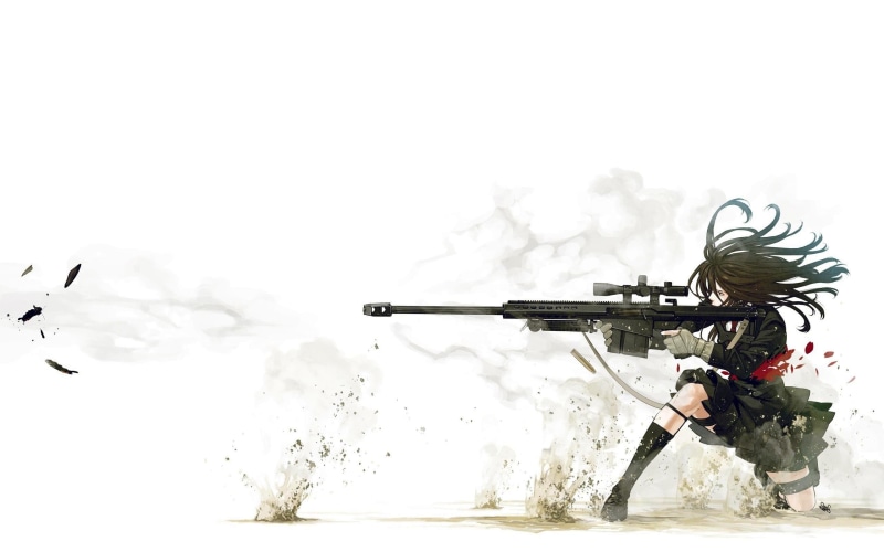 white background, military, weapon, one person, motion, rifle, anime girls, sport, lifestyles, 2K, outdoors, gun, leisure activity, day, copy space, armed forces