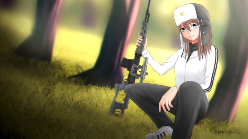 Russian, Dragunov sniper rifle, forest, weapon, 2K, anime, anime girls