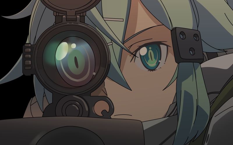 day, design, ceiling, anime, electric lamp, shape, circle, sinon, Sword Art Online, no people, Asada Shino, low angle view, sniper rifle, art, sign, lighting equipment