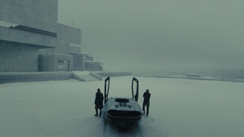 water, futuristic, men, coupe, nature, 1080P, outdoors, snow, snowing, Harrison Ford, snowcapped mountain, waterfront, Ryan Gosling, Blade Runner 2049