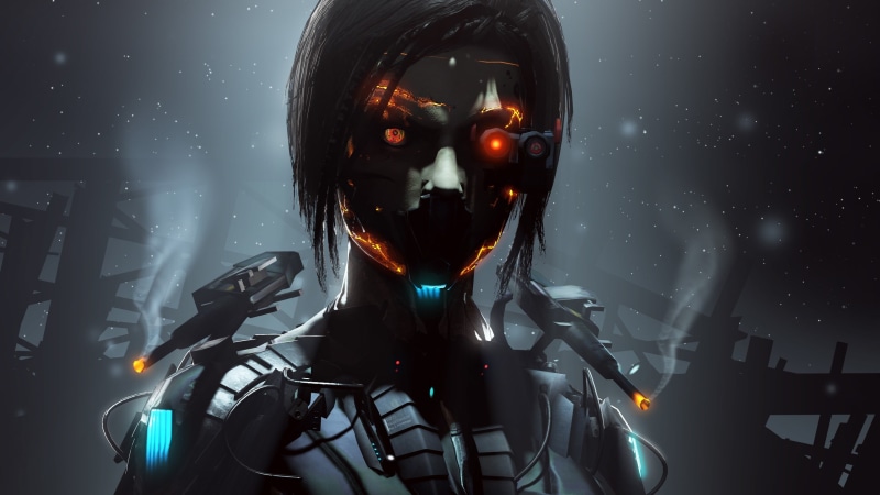 woman, creativity, futuristic, halloween, nature, representation, indoors, glass - material, human Face, dark, black Color, evil, cyborg, spooky, backgrounds