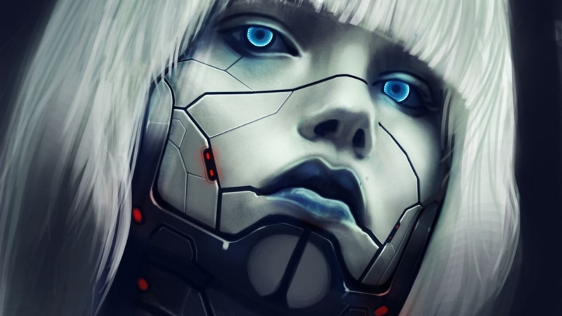 blue eyes, 1080P, human representation, young adult, childhood, profile view, indoors, eye, illustration, cyberpunk, human body part, portrait, hairstyle