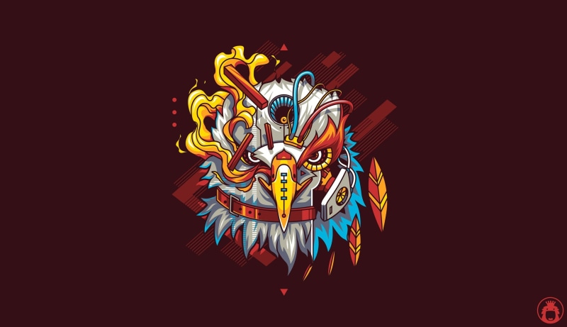 2K, Minimalism, Animal, Drawing, Robot, Bird, Flame, Eagle, Illustration, Art, Angga Tantama, Vector, Cyborg, Background