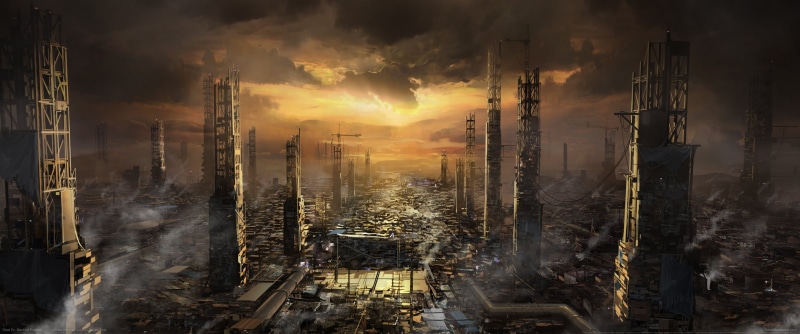 sky, no people, nature, skyscraper, sunlight, sunset, ultra-wide, winter, 2K, Deus Ex: Mankind Divided, architecture, outdoors, video games, cloud - sky