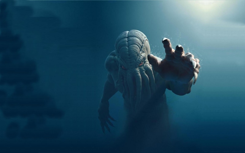 underwater, water, 1080P, night, sea, Cthulhu, swimming pool, creature, two people, men, people, swimming, H. P. Lovecraft, adult, nature, monster, males