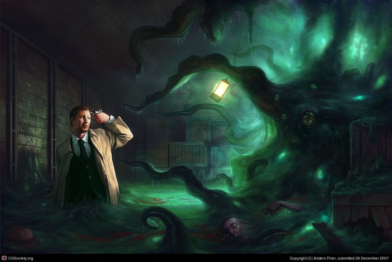 480P, coat, adult, night, architecture, wearing, artwork, illuminated, Shoggoth, young adult, female likeness, representation, human representation, illustration