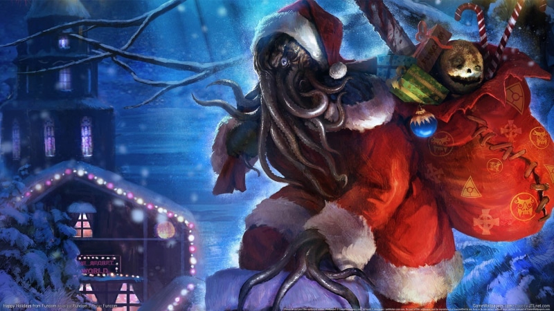architecture, decoration, Christmas, water, horror, Cthulhu, illuminated, claus, 1080P, human representation, creativity, holiday, religion, nature, santa