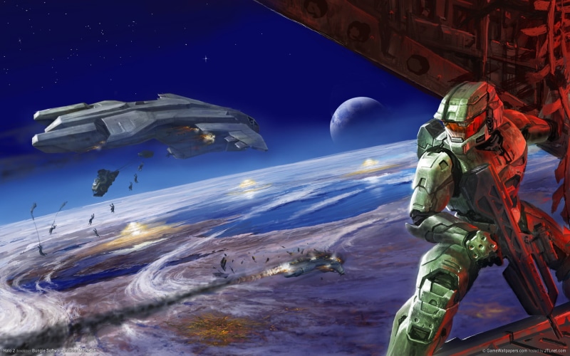 space, Master Chief, 1080P, outdoors, winter, flying, helmet, sky, nature, mode of transportation, Halo, digital, occupation, chief, artwork, snow, people