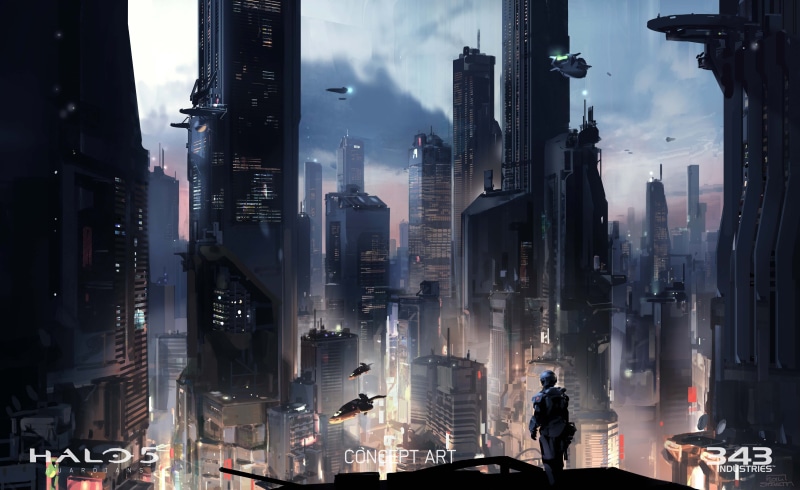 financial district, Halo 5, city life, building, office building exterior, men, real people, lifestyles, Xbox One, cityscape, concept art, street