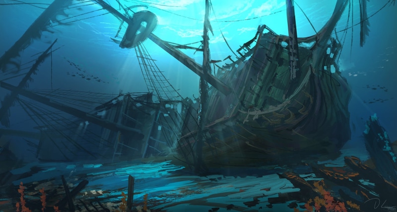 environment, underwater, fish, shipwreck, ship, 1080P, wood