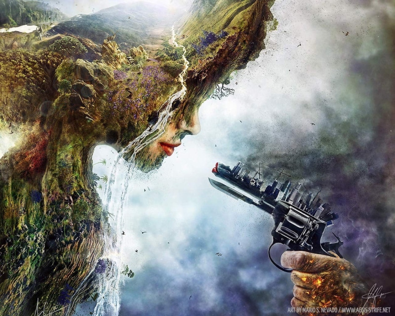 gun, nature, artwork, travel, environment, solid, sky, 720P, architecture, digital, built structure, tree, travel destinations, day, pollution