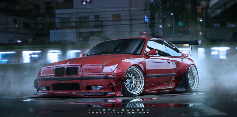 BMW, artwork, BMW E36, car, BBS, Toyo Tires, 720P, Khyzyl Saleem, render