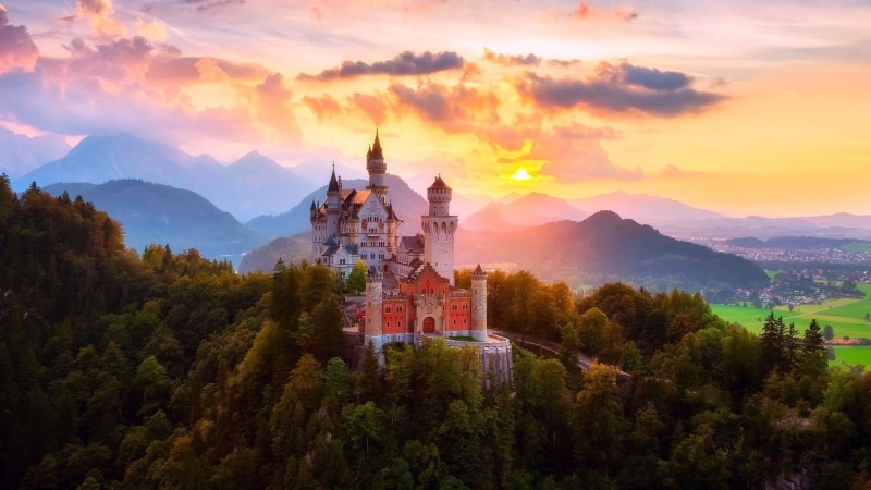 cloud, belief, 1080P, architecture, mountain, sunset, dawn, germany, morning, castle, spirituality, scenics - nature, tourist attraction, building, religion