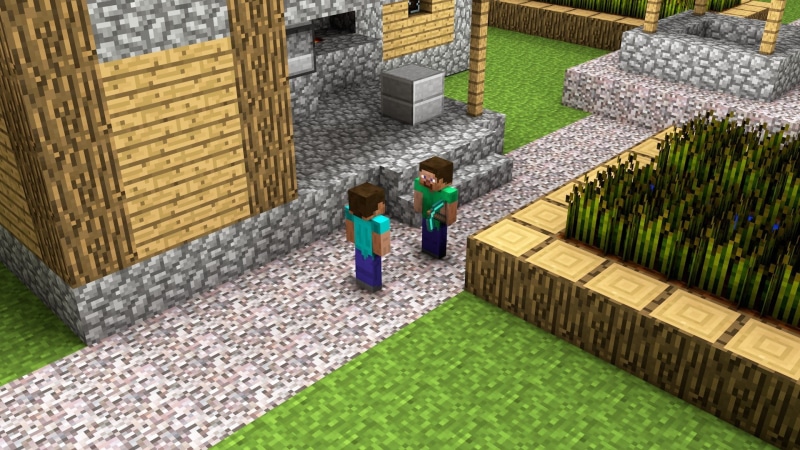 two people, innocence, offspring, family, women, real people, grass, males, outdoors, screengrab, asia, gardening, people, plant, Minecraft, 1080P, Steve