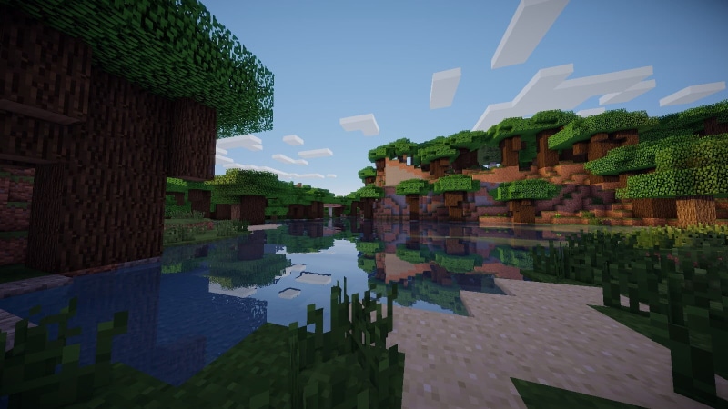 architecture, tree, water, modern, landscape, Minecraft, 720P, plant, sunlight, residential district, travel destinations, reflection, no people, day