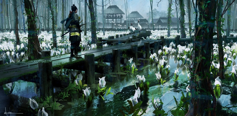 video game art, samurai, video games, digital art, Ghost of Tsushima, blades, Ronin, 4K