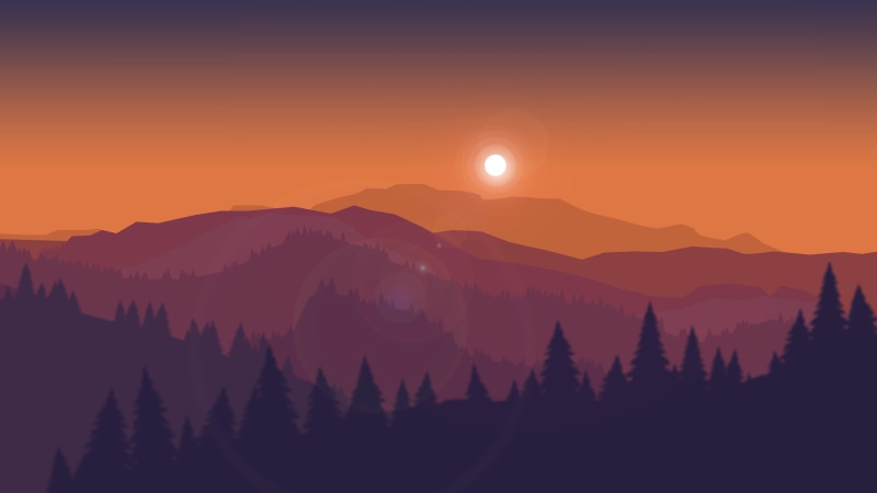 Silhouette, Sunset, Minimal, Mountains, 4K, 4K, HD, Firewatch