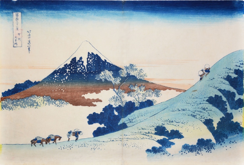 mountain, real people, Hokusai, architecture, winter, 4K, digital composite, women, cold temperature, land, sky, Mount Fuji, snow, water, beauty in nature