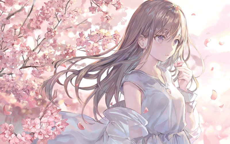 2K, artwork, blonde, illustration, long hair, dress, women, anime girls, digital art, windy, white dress, portrait, original characters, looking away