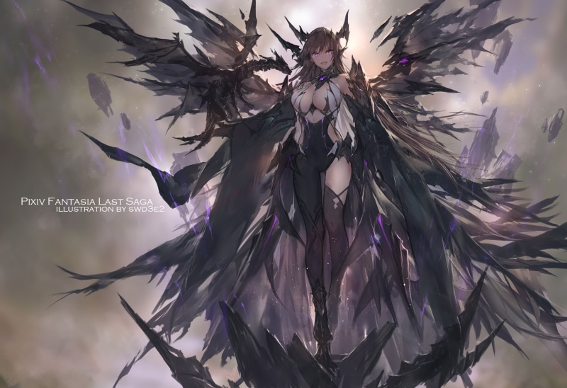 Pixiv Fantasia, 2D, cleavage, wings, long hair, swd3e2, 1080P, artwork, drawing, armor, illustration, women, anime, digital art, smiling, anime girls