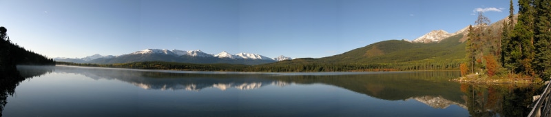 color Image, Alberta, Canada, tree, water, outdoors, national, scenics, travel, tranquility, pyramid, park, lake, mountain Range, landscapes, wilderness Area