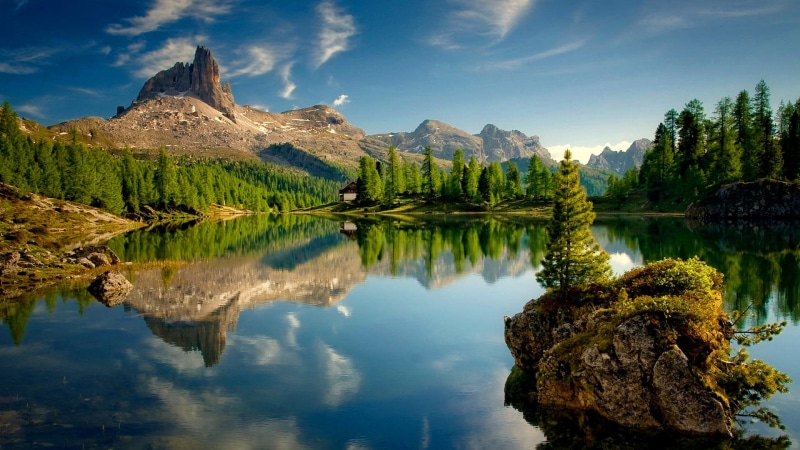 scenic, shore, reflection, landscape, park, forest, scenics - nature, sun, europe, outdoor, 1080P, lake, mountains, coastline, valley, rocks, outdoors
