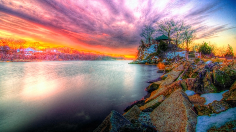 valley, coast, outdoors, built structure, horizon, hill, water, natural, europe, ravine, stone, environment, sea, sunset, scenery, rocks, orange color