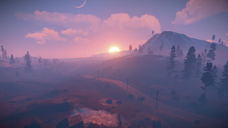snowcapped mountain, scenics - nature, environment, Steam (software), sky, tranquil scene, landscape, no people, forest, Rust (game), sun rays