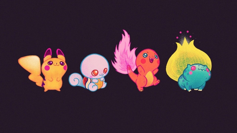 1920x1080, pikachu, baby, characters, bulbasaur, pokemon, 1080P, illustration, cute, artistic, charmander, squirtle