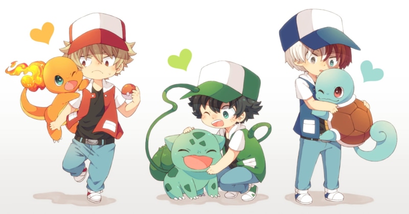 girls, Crossover, people, smiling, happiness, childhood, women, females, Anime, men, Bulbasaur (Pokémon), standing, offspring, group of people, Shoto Todoroki