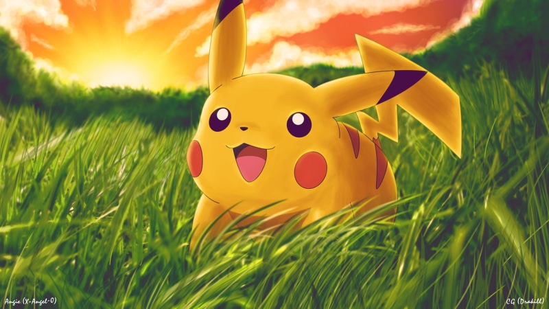 grass, 1080P, pikachu, hd, cartoon/comic, pokemon, character