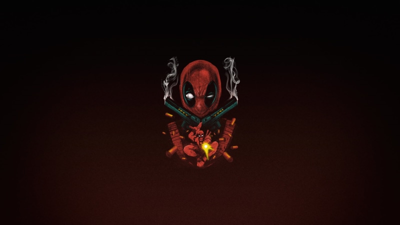 one person, gun, full length, Deadpool, limb, human arm, simple background, studio shot, 1080P, Merc with a mouth, standing, dark, halloween, simple, creativity
