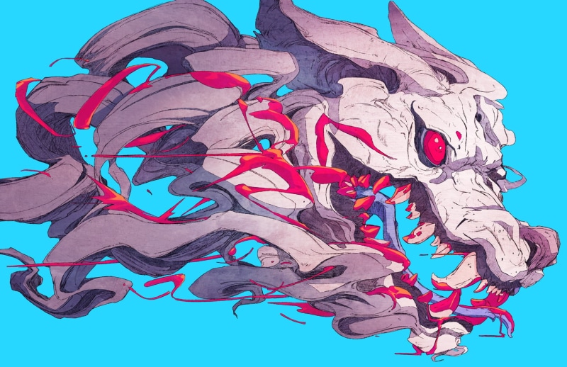 blue background, illustration, artwork, sketches, drawing, dog, 2D, cyan background, creature, graffiti, 720P, fangs, simple background, abstract, cyan