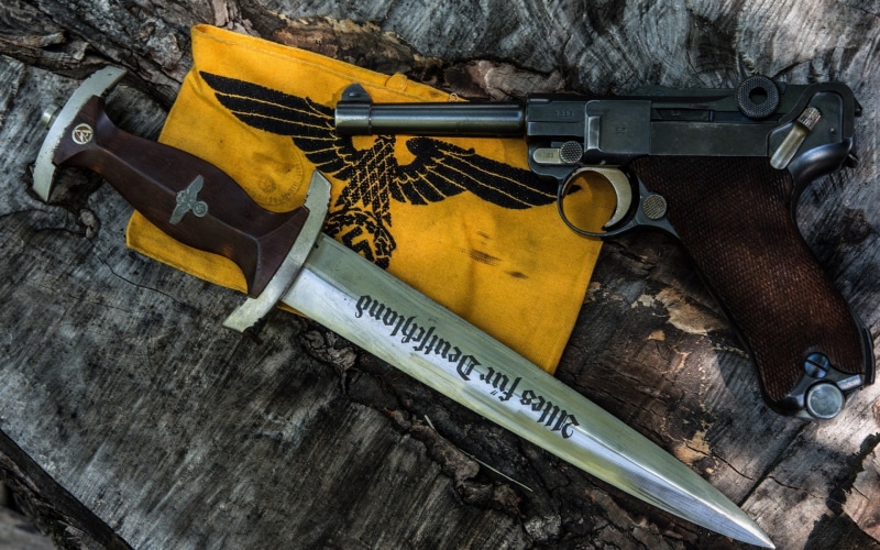 sign, text, 1080P, warning sign, day, gun, protection, wood - material, weapon, scissors, no people, still life, knife - weapon, table, social issues