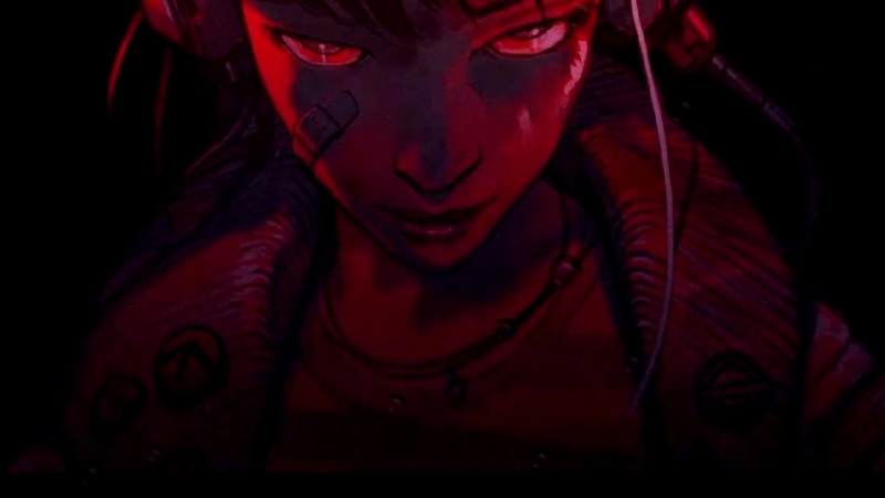 portrait, young adult, black background, RUINER, adult, evil, black, women, human body part, cyberpunk, one person, red, hood - clothing, night, front view