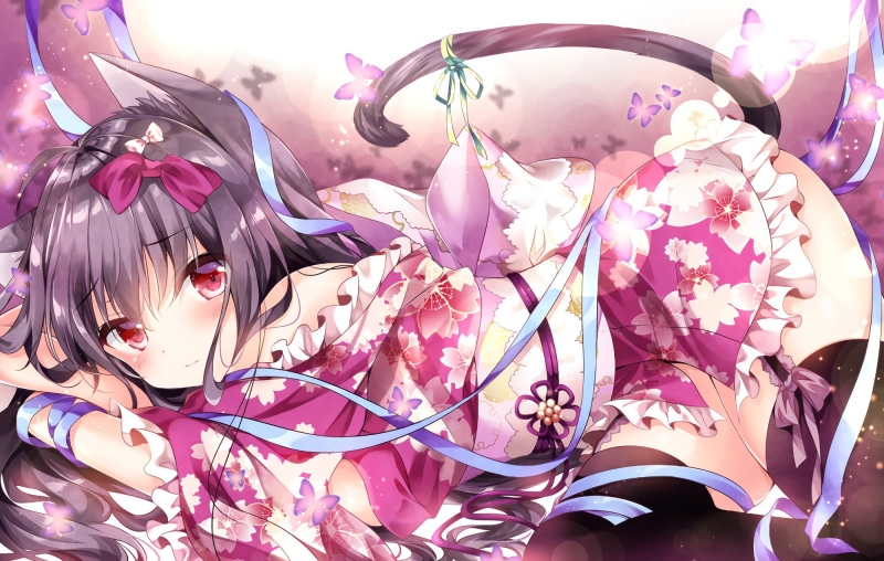 yukata, anime girls, anime, waifu2x, Japanese clothes, 1080P, lolita fashion, cat girl