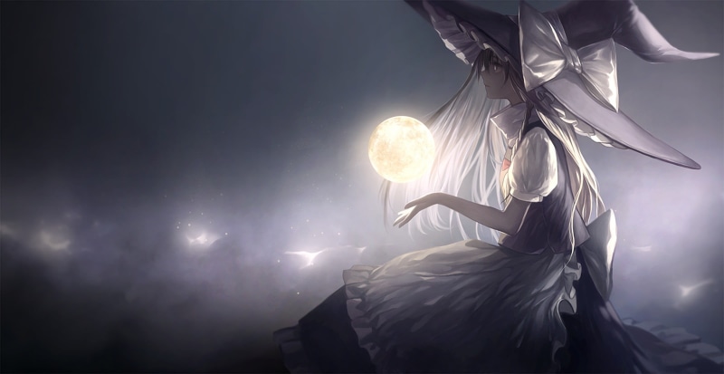 lighting equipment, female, waifu2x, gray, occupation, long hair, skill, hair bows, creativity, Kirisame Marisa, night, one person, music, performance