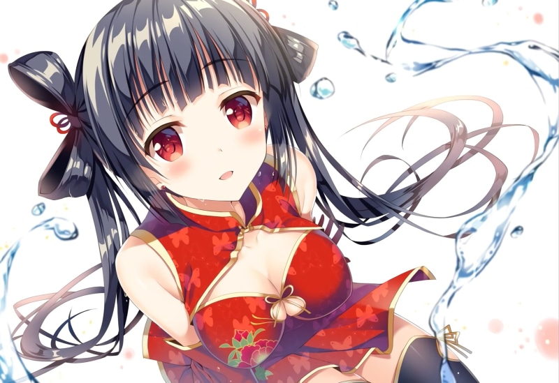 anime girls, artwork, original characters, anime, Cheongsam, Chinese dress, waifu2x, 1080P