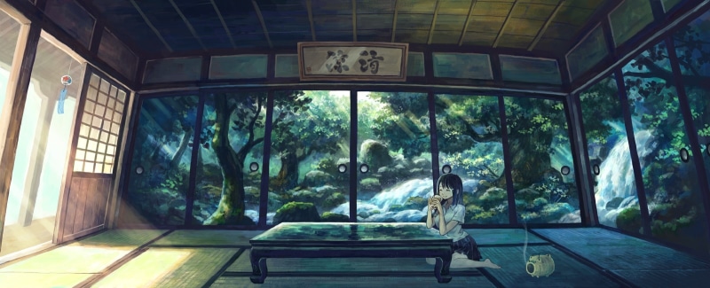 1080P, konachan, barefoot, kemi, neko, animal, drink, waifu2x, com, long, 244000, skirt, original, fish, hair, black, seifuku, dualscreen