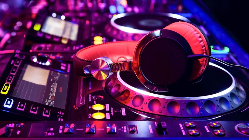 control, record, turntable, sound recording equipment, red, technology, illuminated, headset, sound mixer, gray, audio equipment, close-up, corded, music
