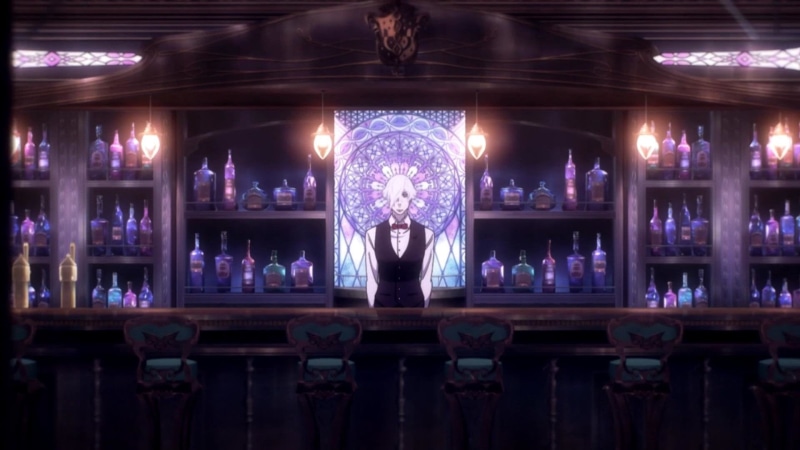 Death Parade, travel destinations, business, luxury, lighting equipment, indoors, decoration, bar - drink establishment, reflection, Chair, purple, ornate