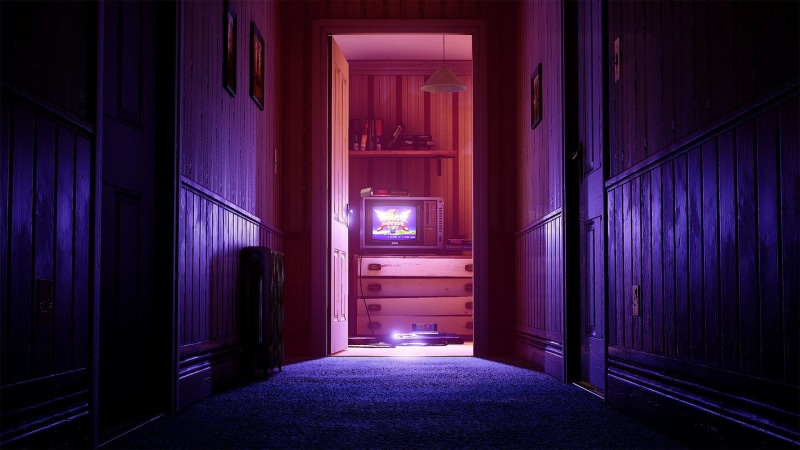 illuminated, door, retro games, dresser, home interior, wall - building feature, television, no people, built structure, lighting equipment, house, window