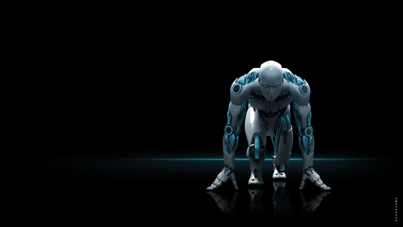 digital art, science fiction, black background, androids, CGI, 1080P, robot