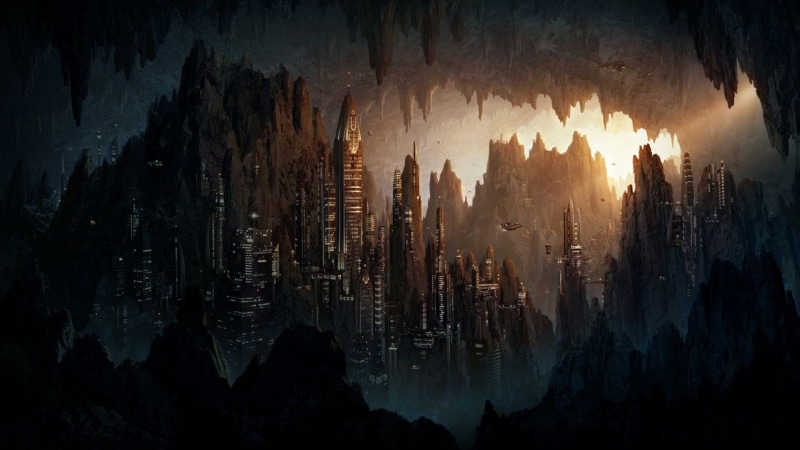 no people, built structure, silhouette, futuristic, 1080P, rock, architecture, night, skyscraper, travel destinations, buildings, solid, science fiction