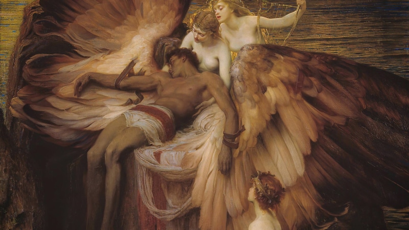 Icarus, mythology, 1080P, Greek mythology, artwork, Herbert James Draper, oil painting, nymph, painting, angel